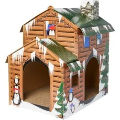Cat Supplies Store 37 Frisco Holiday Log Cabin Cardboard Cat House