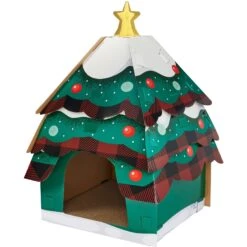 Cat Supplies Store 23 Frisco Holiday Christmas Tree Cardboard Cat House